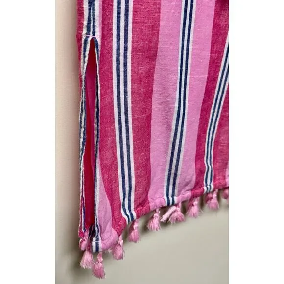 J. CREW FACTORY Pink/White/Navy Striped Tassel Tie Tassel Hem Cover-Up, Sz S - Picture 7 of 12